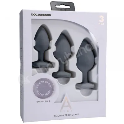 A Play Grey Silicone Anal Trainer 3 Piece Set With Fun Flared Base