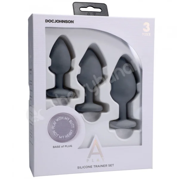 A-Play Grey Silicone Anal Trainer 3 Piece Set With Fun Flared Base