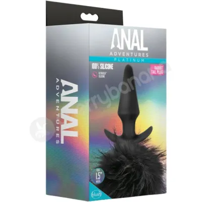 Anal Adventures Platinum Silicone Black Rabbit Faux Fur Tail Butt Plug