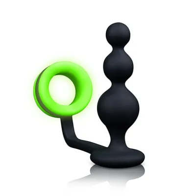 Ouch Silicone Beaded Plug with Glow In The Dark Cock Ring