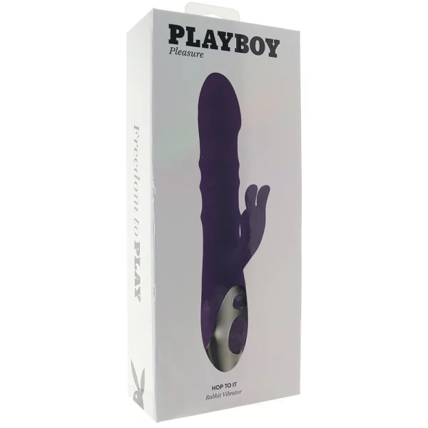 Playboy Pleasure Hop To It Waterproof Rechargeable Silicone Thrusting Rabbit Vibrator - Purple