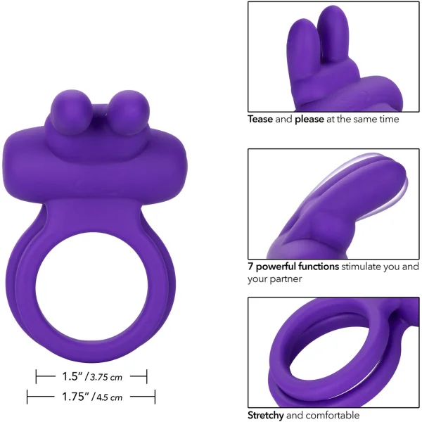 Silicone Rechargeable Rockin Rabbit Vibrating Cock Ring By CalExotic