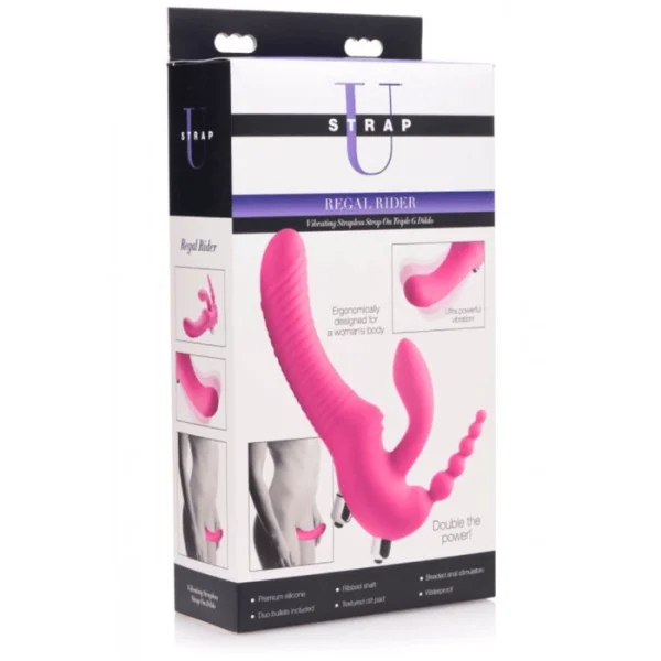 Strap U Regal Rider Vibrating Strapless Strap On Triple Stimulator