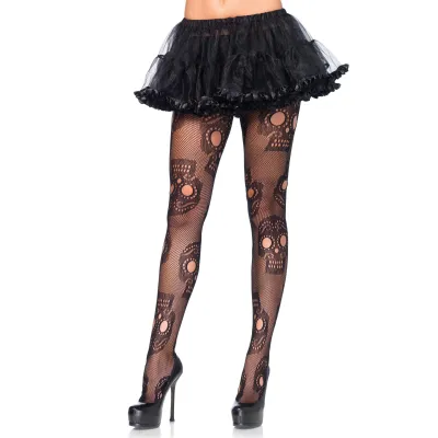 Sugar Skull Net Pantyhose One Size