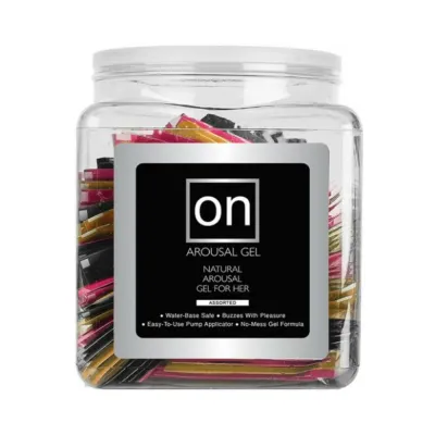 On For Her Arousal Gel Single Use 100 Packet Tub Asst Flavor