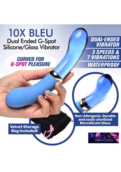 Prisms Bleu Dual Ended Silicone and Glass G-Vibe
