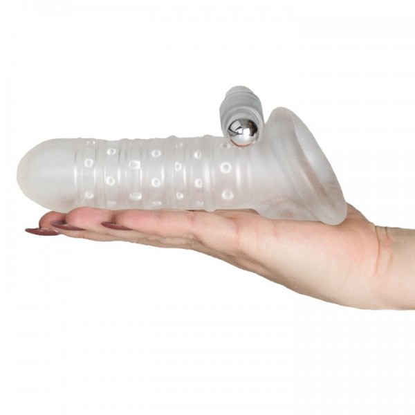 Bondara Clear Textured Vibrating Cock Sleeve with Ball Strap