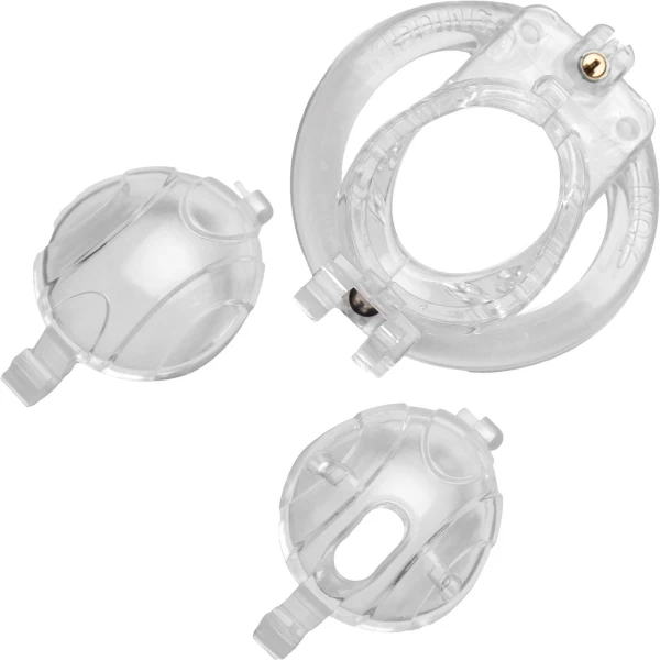 Master Series Double Lockdown Locking Customizable Chastity Cage With Keys - Clear