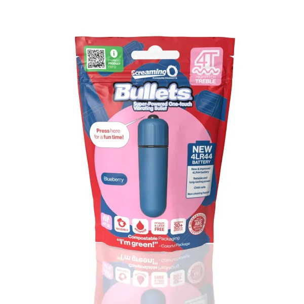 Screaming O 4t - Bullet - Super Powered One Touch Vibrating Bullet - Blueberry