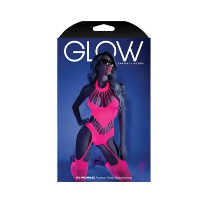 Glow No Promises Footless Teddy Bodystocking Neon Pink Os
