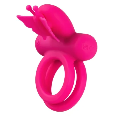 Silicone Rechargeable Dual Butterfly Ring Pink