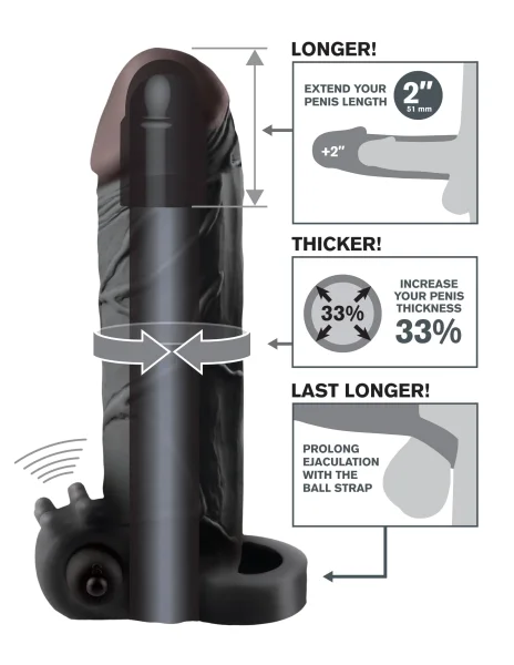 Fantasy X-Tensions Vibrating Real Feel 2-Inch  Extension - Black