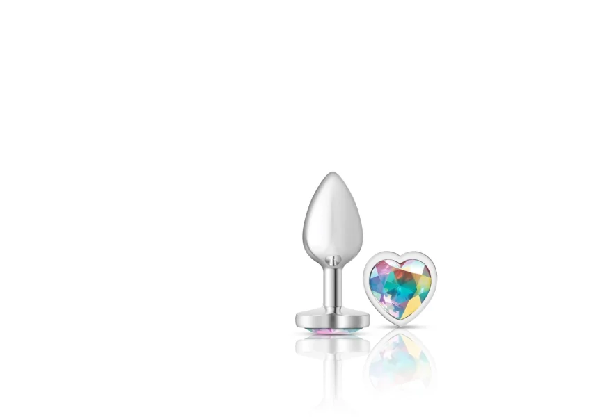Cheeky Charms - Silver Metal Butt Plug - Heart - Clear - Small
