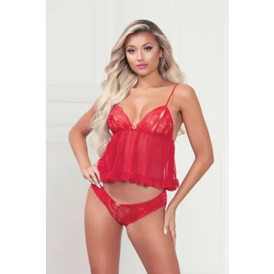 Two Piece Camidoll Set One Size Red