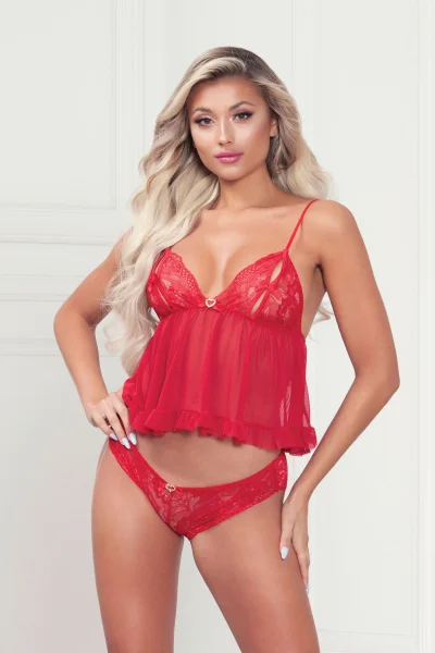 Two Piece Camidoll Set - One Size - Red