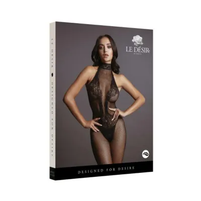 Women s Lingerie Shots Le Desir Fishnet Lace High neck Bodystocking Black O s