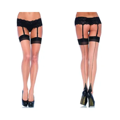 Two Toned Lycra Sheer Thigh Highs Backseam Cuban Plus Size Nude Black