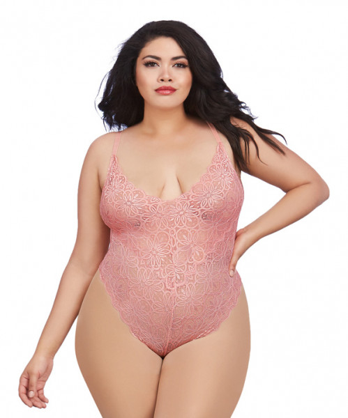 Dreamgirl 1X Vintage Rose Lace Teddy and Sheer Wraparound Skirt