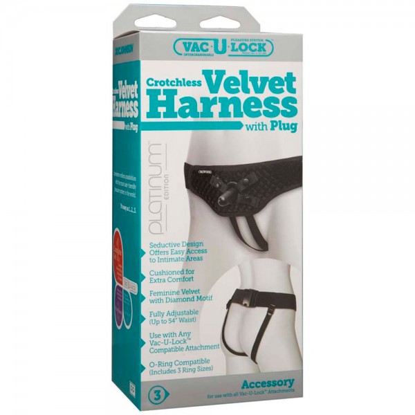Vac-U-Lock Crotchless Velvet Harness with Plug
