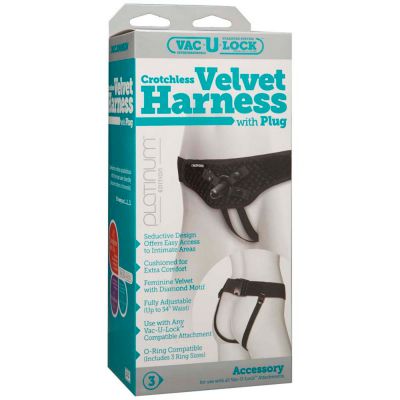 Vac U Lock Crotchless Velvet Harness with Plug