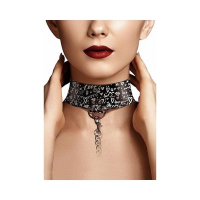 Ouch Collar With Leash Love Street Art Fasion Black