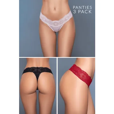 Danielle 3 Pack Lace Trim Thong
