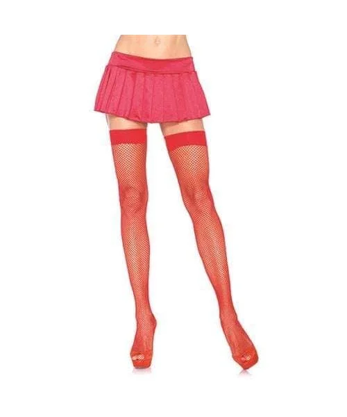 Fishnet Thigh High - One Size - Red
