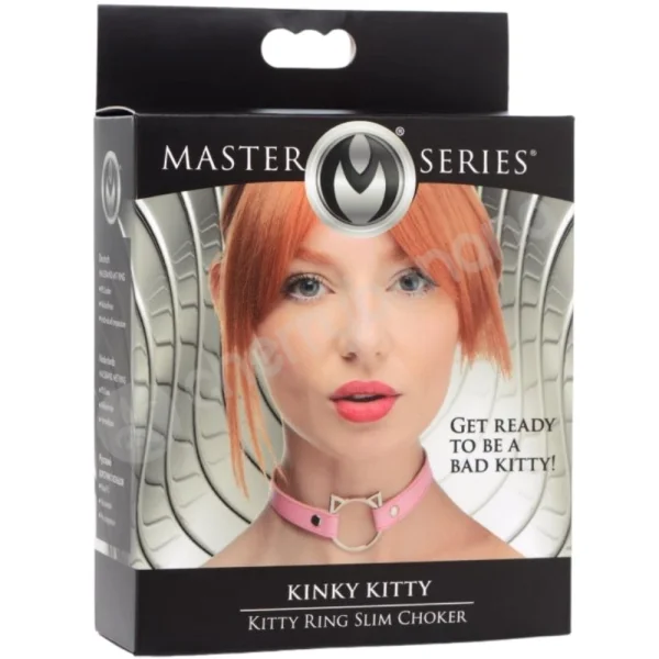 Master Series Kinky Kitty Ring Pink Slim Choker Collar