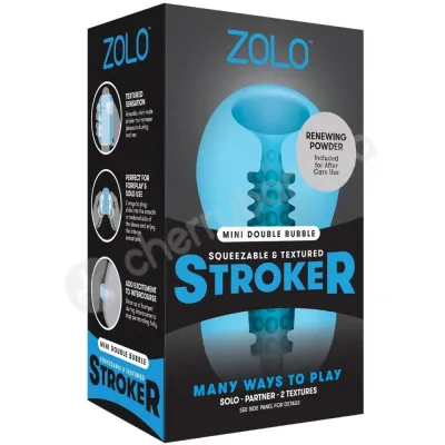 Zolo Mini Double Bubble Squeezable Textured Blue Penis Stroker