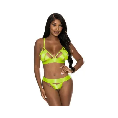 Magic Silk Strap Tease Bra Crotchless Panty Set Yellow S m
