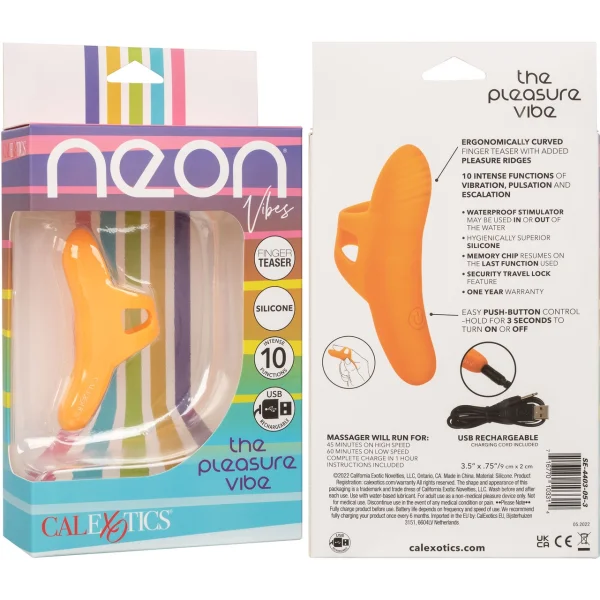 Neon Vibes - The Pleasure Vibe Rechargeable Silicone Finger Vibrator By CalExotics - Orange