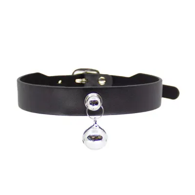 Love In Leather Faux Leather Collar with Cat Bell