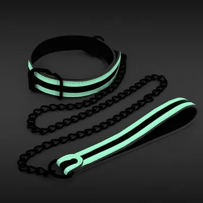 NS GLO Bondage Collar Leash Green