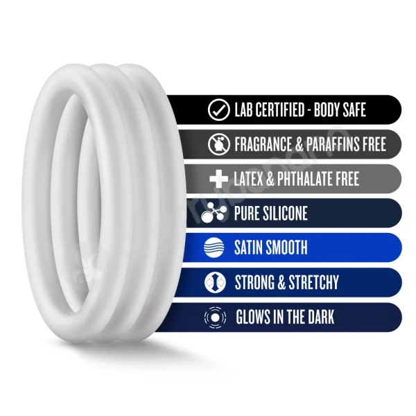 Performance VS1 Pure Premium Silicone White Cock Rings Medium 3 Pack