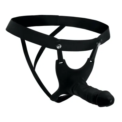 Hollow Silicone Dildo Strap on Black