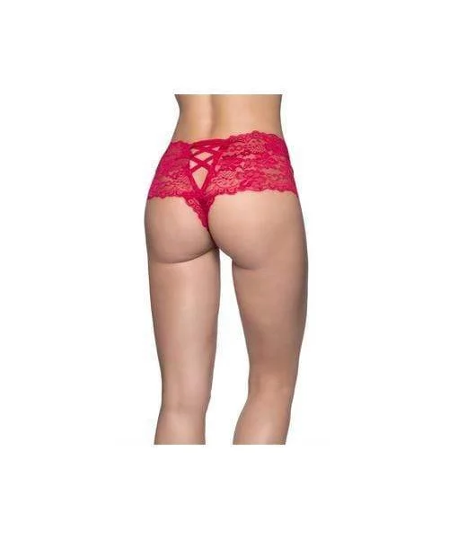 Crotchless Lace Boyshort - Small- Medium - Red