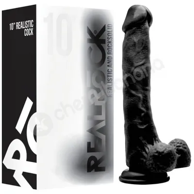 Realrock 10 Black Realistic Cock With Scrotum
