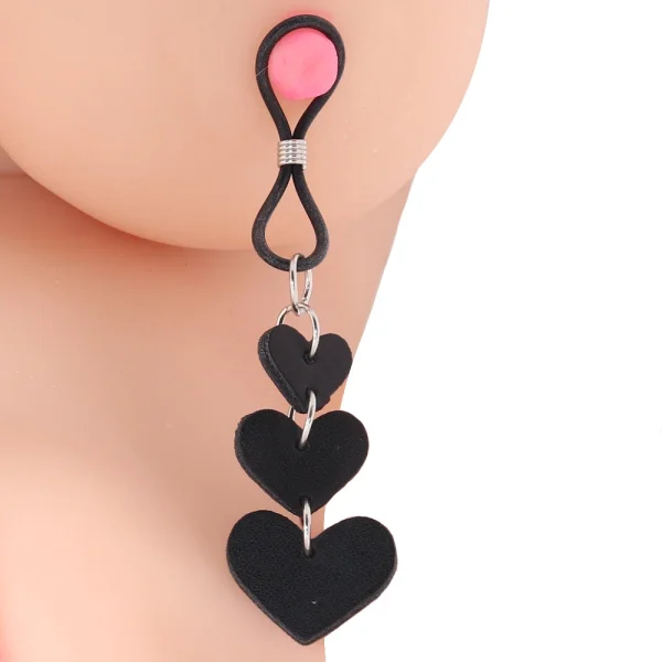 Sex & Mischief Heart Nipple Ties By Sportsheets - Black & Silver