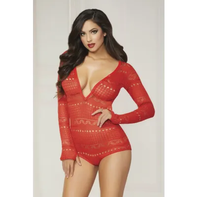 Knit Long Sleeve Romper Medium Red