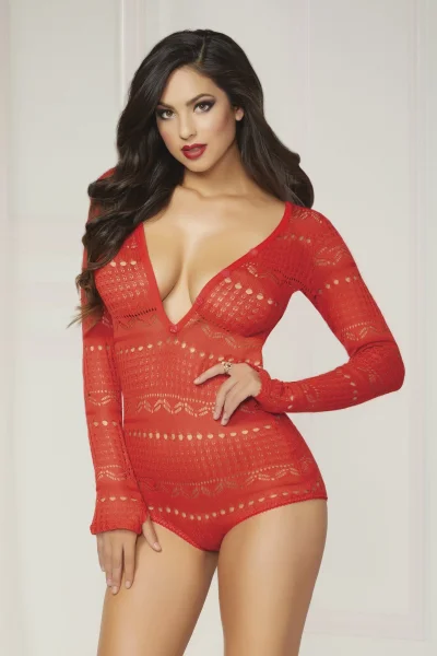 Knit Long Sleeve Romper - Medium - Red