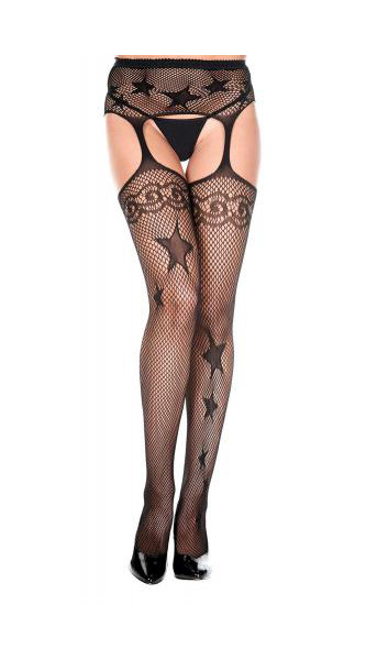 Fishnet suspender pantyhose with star design