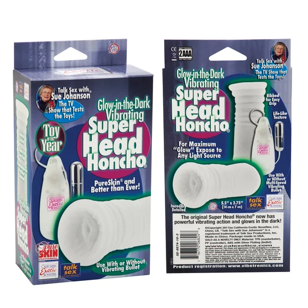Sue Johanson Glow-in-the-dark Vibrating Super Head Honcho - White — image 8 of 10