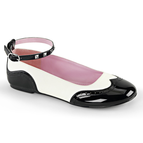 Round Toe Saddle Flat w/Studded Ankle Strap & Buckle Detail