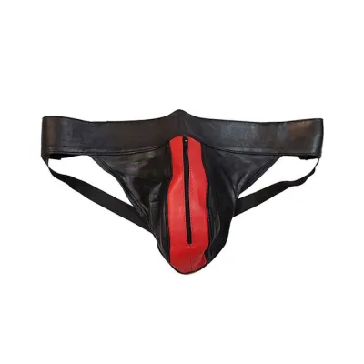 Rouge Leather Zip Jocks Black Red Large