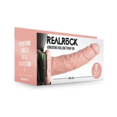 Realrock Vibrating Hollow Strap on Without Balls 8 In Vanilla