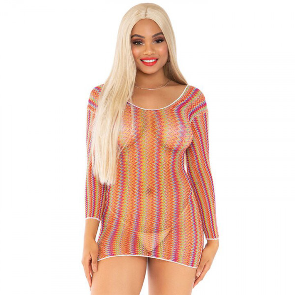 Leg Avenue Zigzag Rainbow Mesh Mini Dress