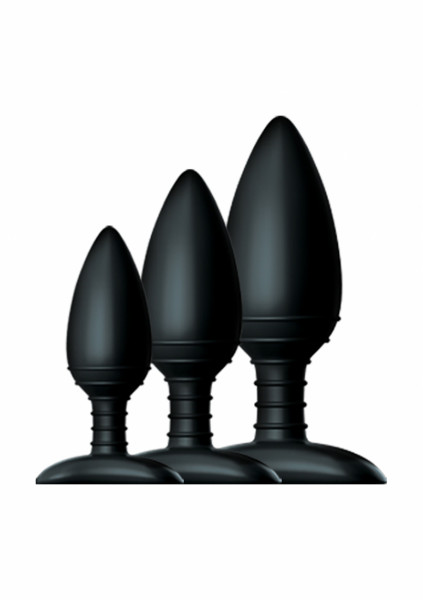 BUTT PLUG TRIO 3 Solid Silicone Butt Plugs S M L - Black - Male Butt Plug
