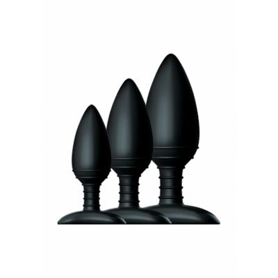 BUTT PLUG TRIO 3 Solid Silicone Butt Plugs S M L Black Male Butt Plug