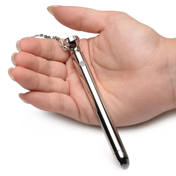 Charmed 7X Rechargeable Stainless Steel Vibrating Necklace - Silver