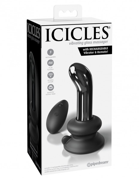 Icicles No. 84 Black Vibrating Glass Prostate Massager by Pipedream